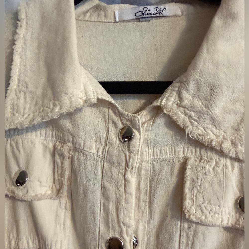 Giocam Cream Frayed Utility Jacket 100% Cotton Peru Cropped - Picture 8 of 14